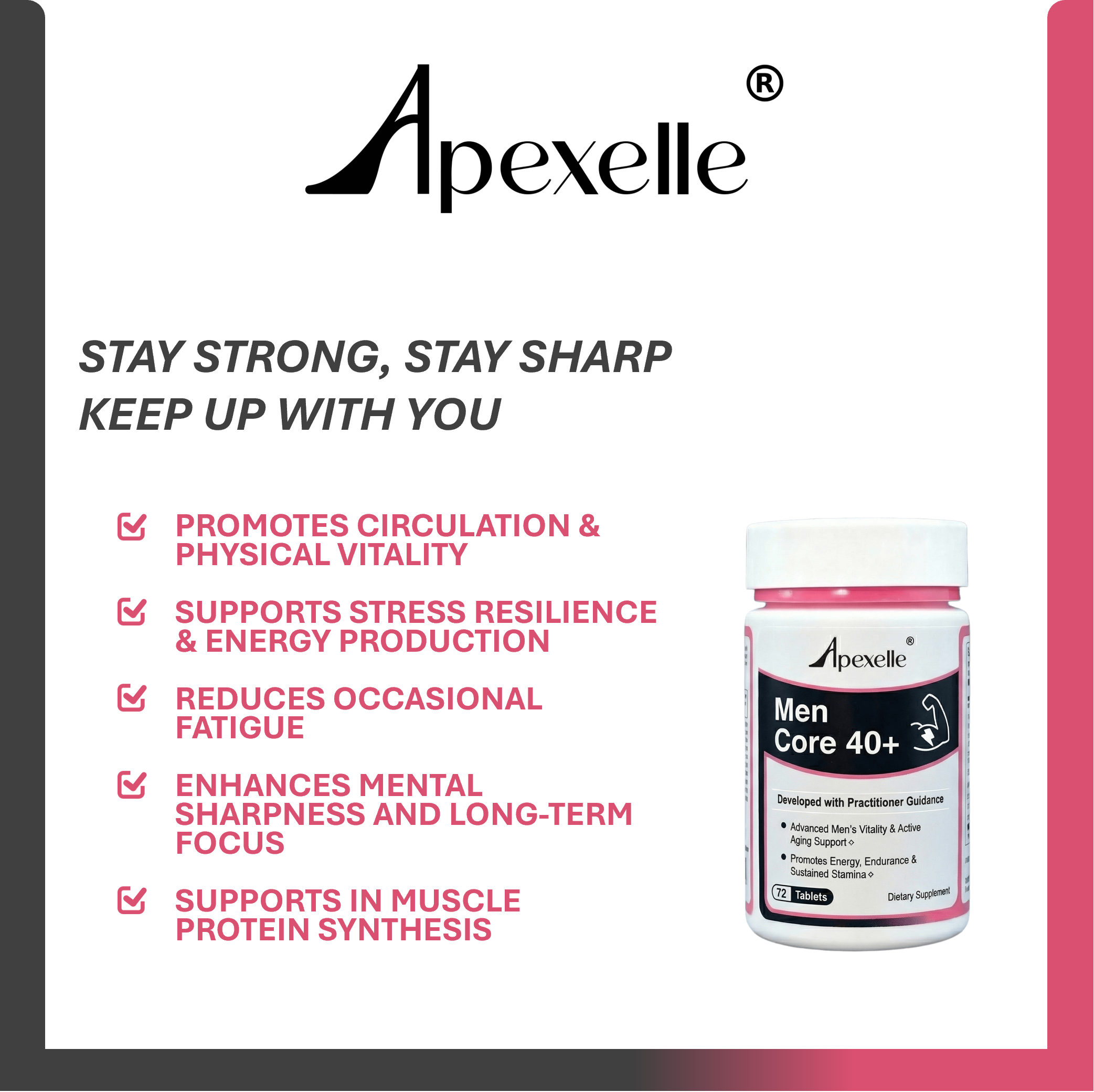 Men Core 40+, daily support for men’s vitality, energy, performance, and healthy aging with functional nutrients and botanical herbs